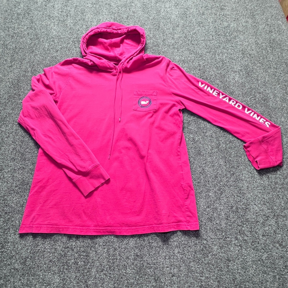Vineyard Vines Pink Whale Graphic Long Sleeve Hooded T-Shirt Womens M Preppy